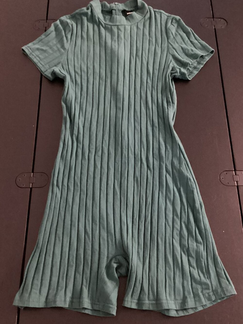 Shein Green Ribbed Short Sleeve Romper - Large